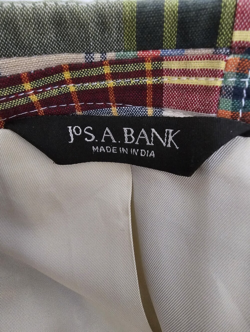 JOS. A. Bank Madras Patchwork Sport Coat Blazer 46R Cotton Preppy Ivy - Picture 6 of 9